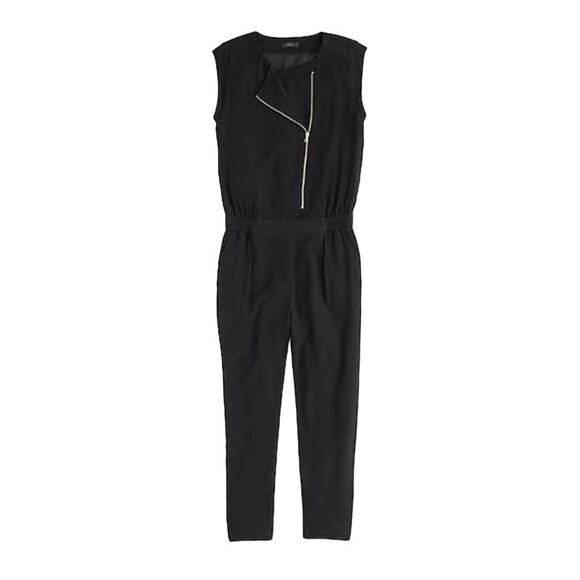 J.Crew Black Sleeveless Jumpsuit Angled Asymmetrical Front Zipper Jogger Size 2P - Picture 3 of 16